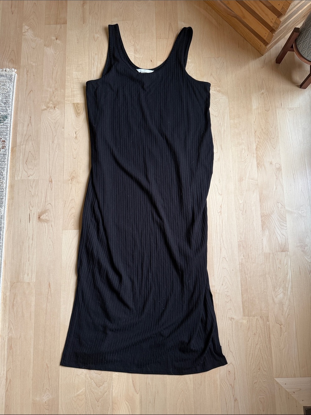 Black Ribbed Maternity Midi Tank Dress